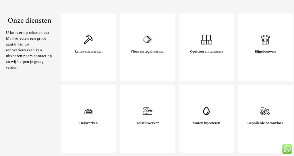 Dienstenpagina van MR Projecten – IlkDesign helpt bedrijven een website laten maken