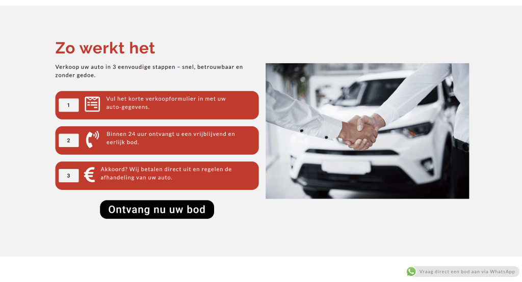 Stappenplan op homepage Wij Kopen Uw Wagen – IlkDesign helpt bedrijven een website laten maken