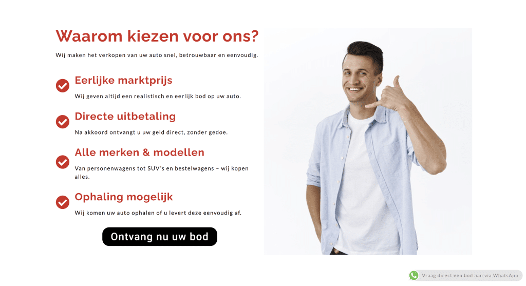 Waarom kiezen voor Wij Kopen Uw Wagen – voordelen sectie op homepage, IlkDesign