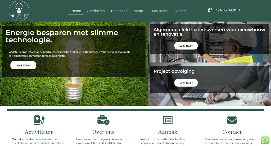 Homepage van M-Elektroproject – IlkDesign helpt bedrijven een website laten maken