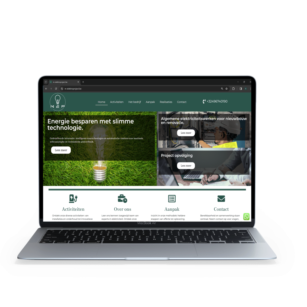 Homepage van M-Elektroproject op MacBook – IlkDesign helpt bedrijven een website laten maken