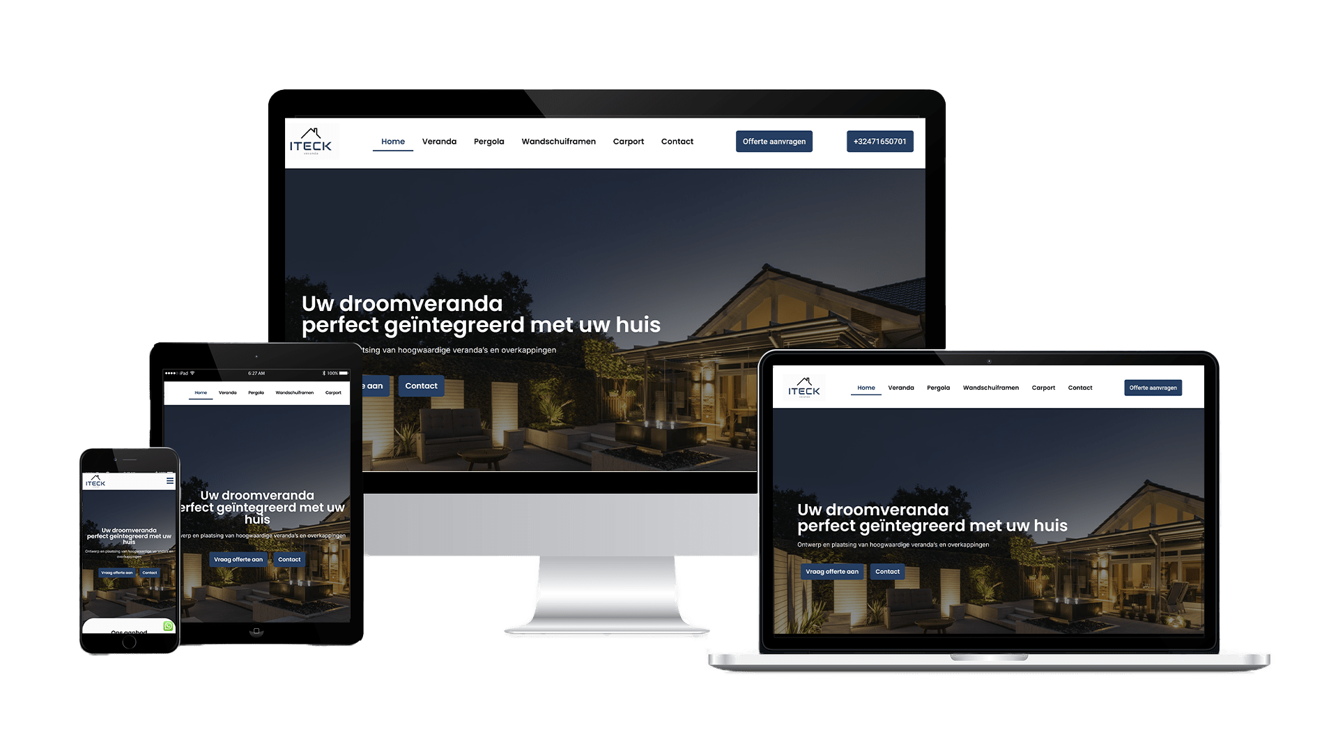 Homepage van Iteck Veranda op laptop – IlkDesign helpt bedrijven een website laten maken