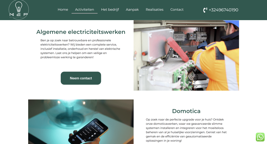Dienstenpagina M-Elektroproject met lange omschrijvingen en afbeeldingen – IlkDesign