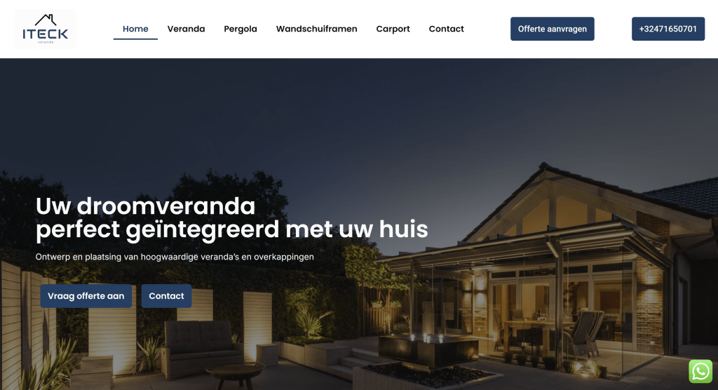 Homepage van Iteck Veranda – IlkDesign helpt bedrijven een website laten maken
