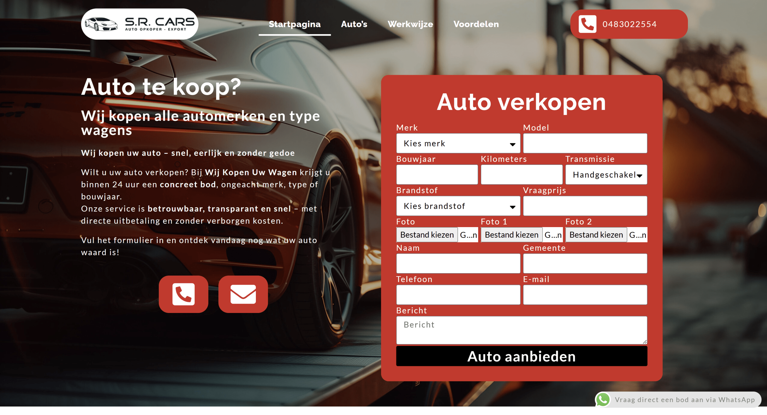 Leadformulier op homepage van Wij Kopen Uw Wagen – IlkDesign helpt bedrijven een website laten maken