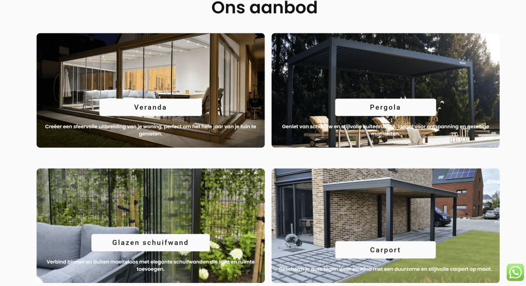 Ons aanbod pagina van Iteck Veranda met sliders – IlkDesign helpt bedrijven een website laten maken