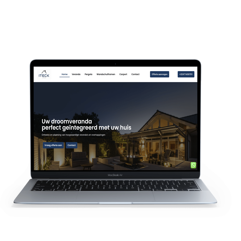 Homepage van Iteck Veranda op MacBook – IlkDesign helpt bedrijven een website laten maken