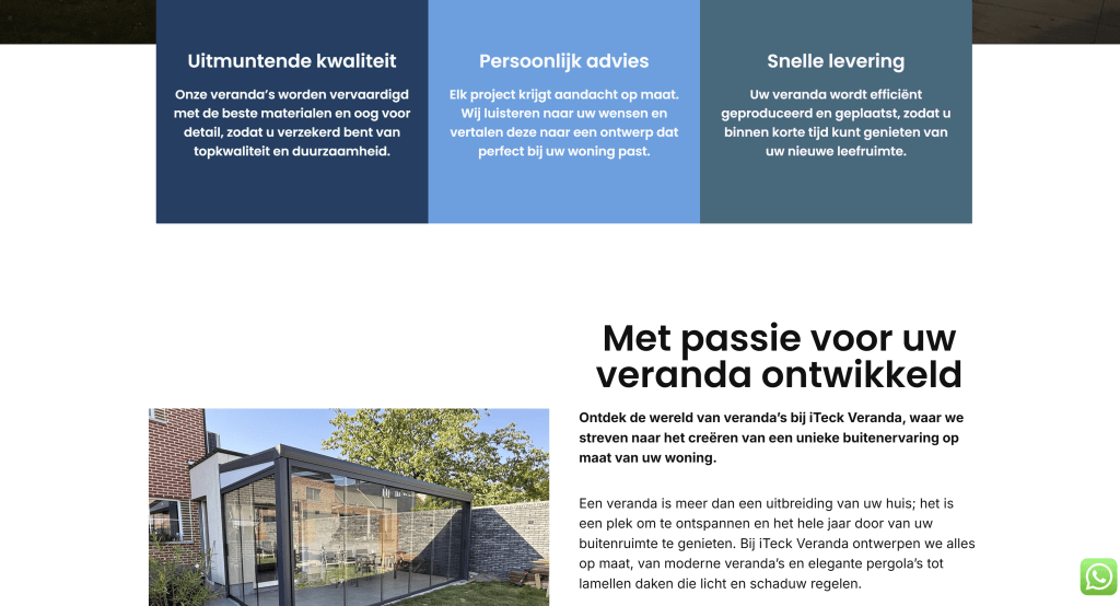Veranda pagina van Iteck Veranda – IlkDesign helpt bedrijven een website laten maken